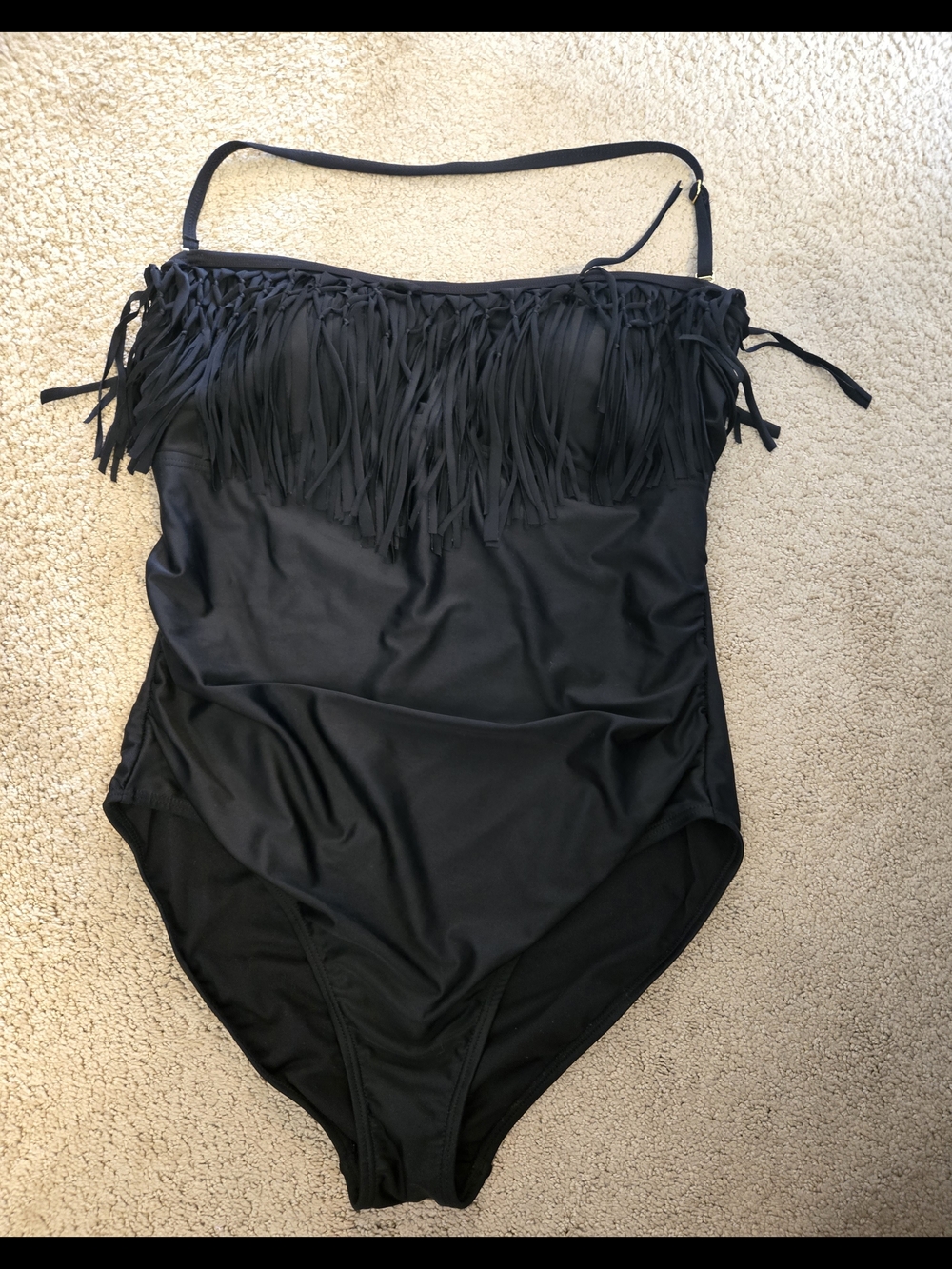 Emerald Black Fringe One-Piece Swimsuit